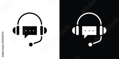 Customer support icon in flat black solid vector set