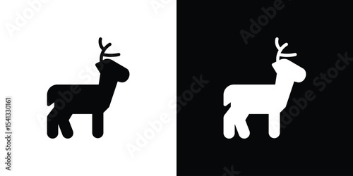 Deer icon in flat black solid vector set