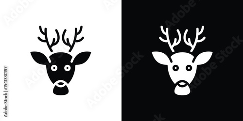 Deer rudolph icon in flat black solid vector set