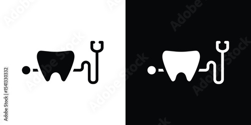 Dental care icon in flat black solid vector set