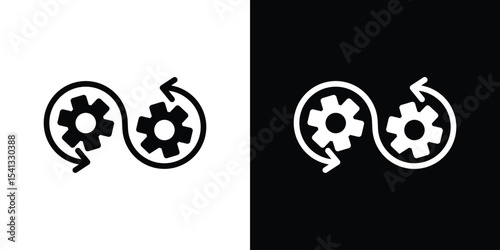 Devops icon in flat black solid vector set
