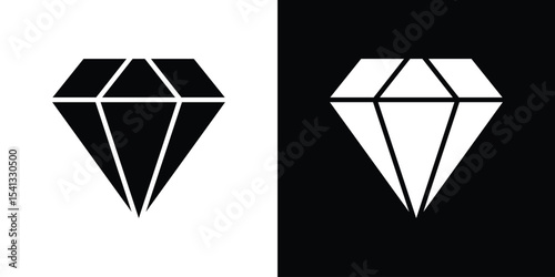 Diamond icon in flat black solid vector set