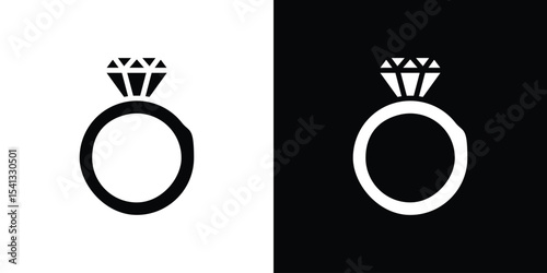 Diamond ring icon in flat black solid vector set