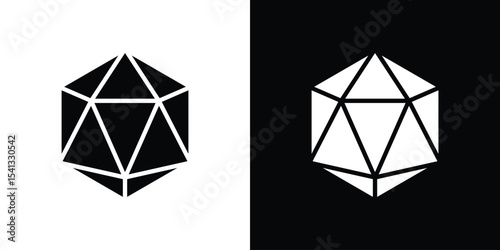 Dice d20 icon in flat black solid vector set