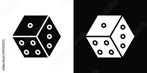 Dice icon in flat black solid vector set