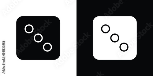 Dice three icon in flat black solid vector set