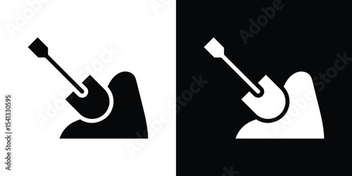 Digging icon in flat black solid vector set