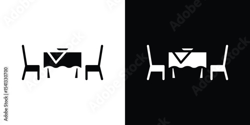 Dinner table icon in flat black solid vector set