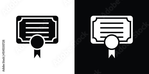 Diploma icon in flat black solid vector set