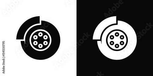 Disk brake icon in flat black solid vector set
