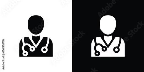 Doctor icon in flat black solid vector set