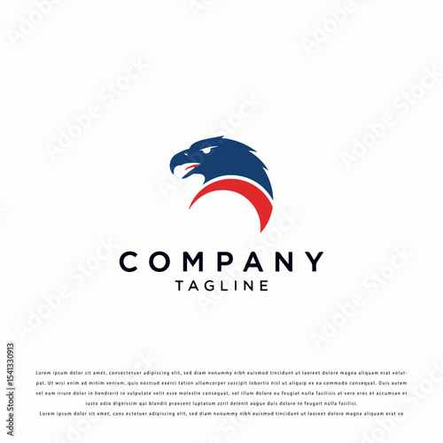 Minimalist Eagle Head Logo in Crescent Form with Red and Blue Arcs
