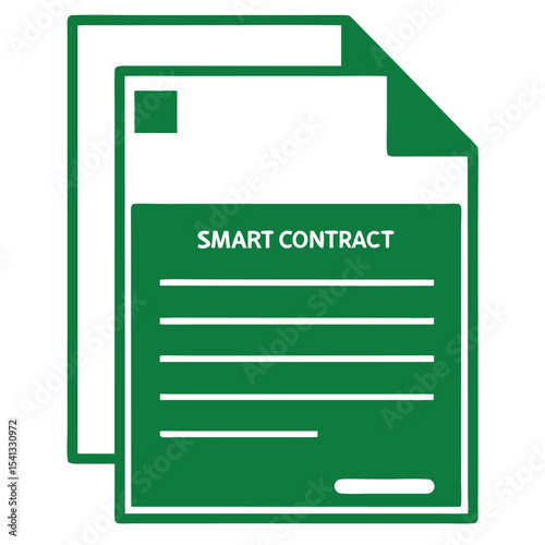 Modern green icon depicting a smart contract document for legal and business use
