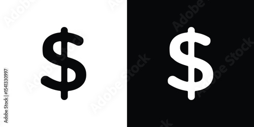 Dollar icon in flat black solid vector set