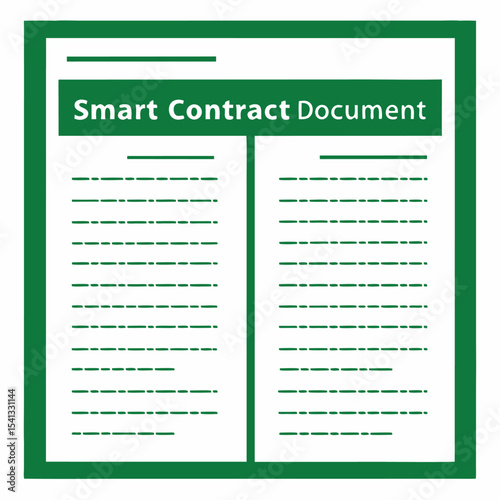 Green smart contract document illustration on white background with transparency