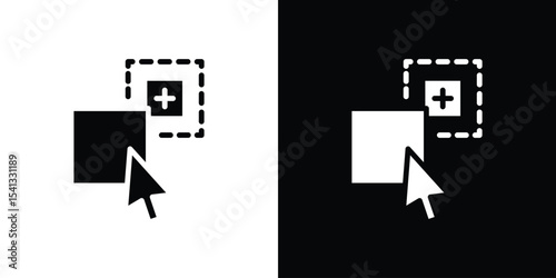 Drag and drop icon in flat black solid vector set