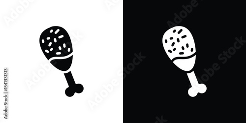 Drumstick bite icon in flat black solid vector set