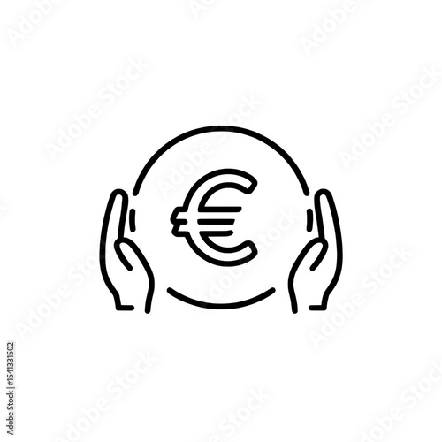 Hands holding a euro coin symbol in a protective manner on transparent background , no background 