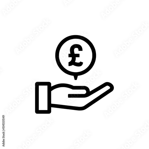 Hand holding pound coin currency symbol line art design on transparent background , no background 