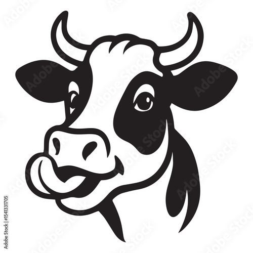 Domestic Cow Illustration in Black and White for Print and Sublimation

