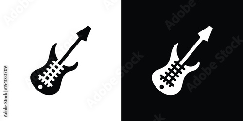 Electric Guitar icon in flat black solid vector set