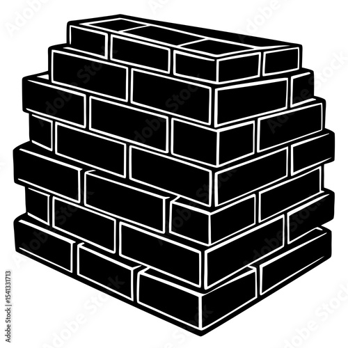 Black and white illustration of a brick wall section