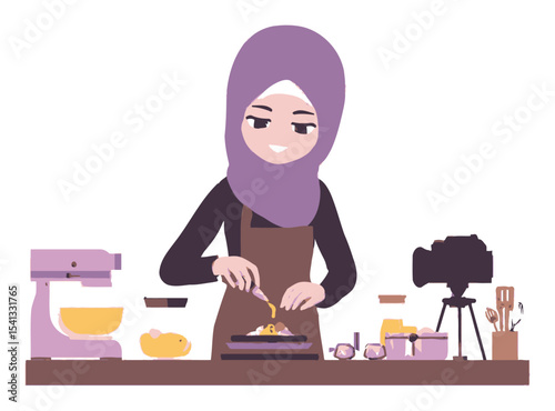 Woman Cooking in Kitchen with Modern Appliances and Stylish Utensils