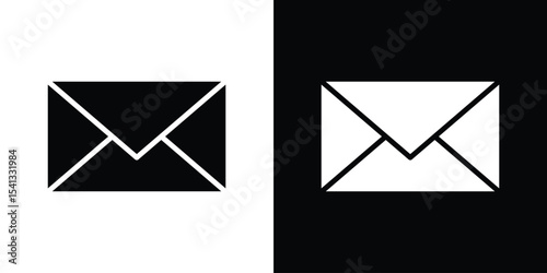Envelope icon in flat black solid vector set