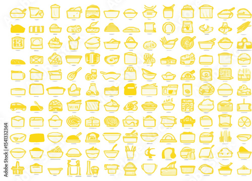 Create a How to Prepare and Cook Pasta. Cooking Direction for Spaghetti and Variety Italian Pasta and Noodles Symbols. Flat Line vector art with white background.