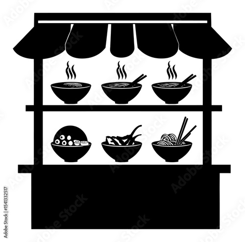 Abstract Hand Drawn Food Stall Illustration in Black and White Design