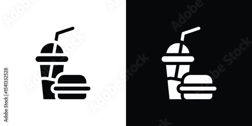Fast food icon in flat black solid vector set
