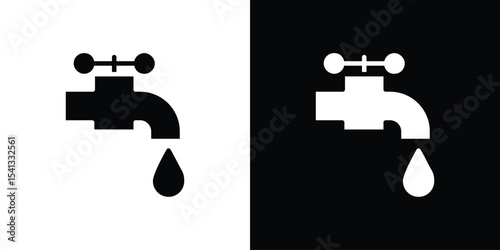 Faucet drip icon in flat black solid vector set