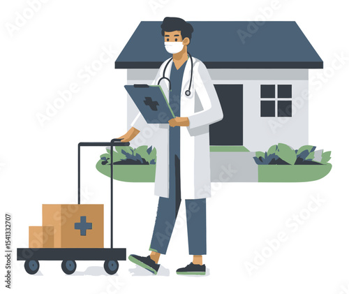 Doctor Delivery Vector Illustration for Healthcare and Medical Services