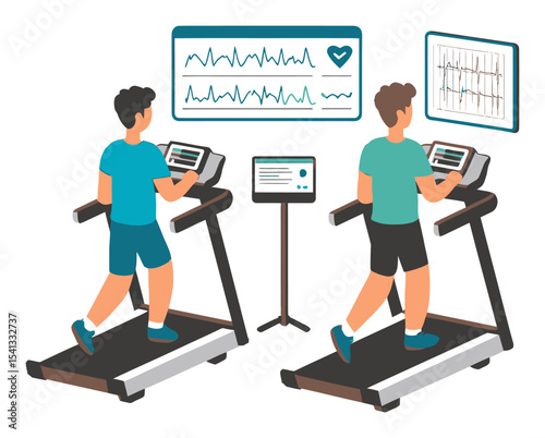Man Exercising on Treadmill with Heart Rate Monitor Displayed