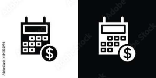 Fiscal year icon in flat black solid vector set