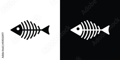 Fish bones icon in flat black solid vector set