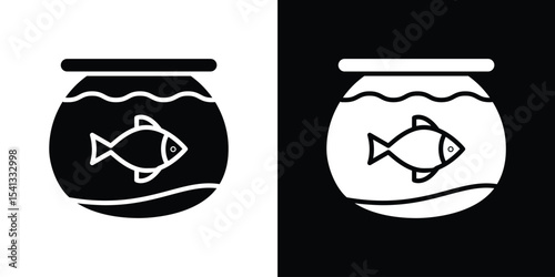Fish bowl icon in flat black solid vector set
