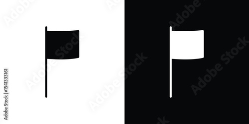 Flag icon in flat black solid vector set
