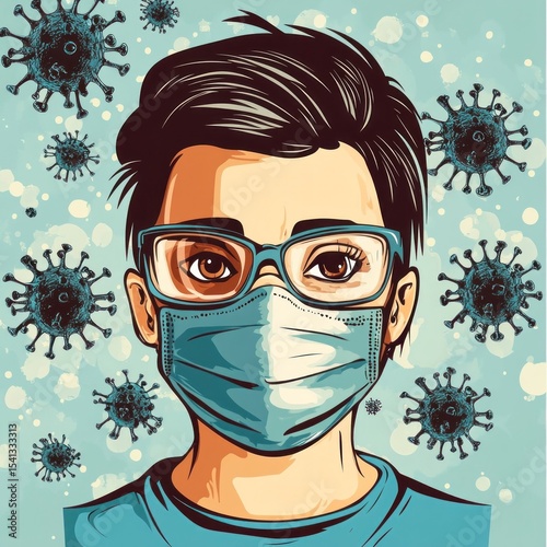 Cartoon Man Wearing Mask and Glasses