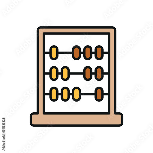 Wooden abacus with brown frame and colorful beads. Great for school or math themes.
