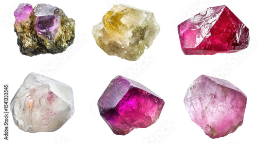 Collection of Colorful Raw Gemstones in Various Shapes and Sizes with Transparent Background