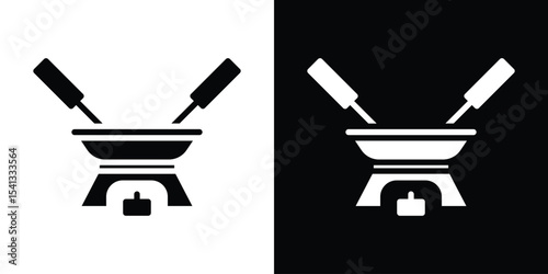 Fondue pot icon in flat black solid vector set