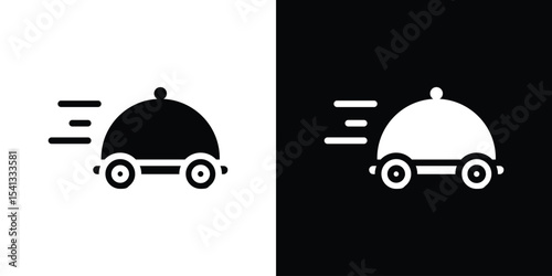 Food delivery icon in flat black solid vector set