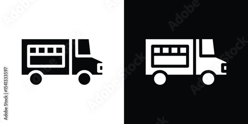Food truck icon in flat black solid vector set