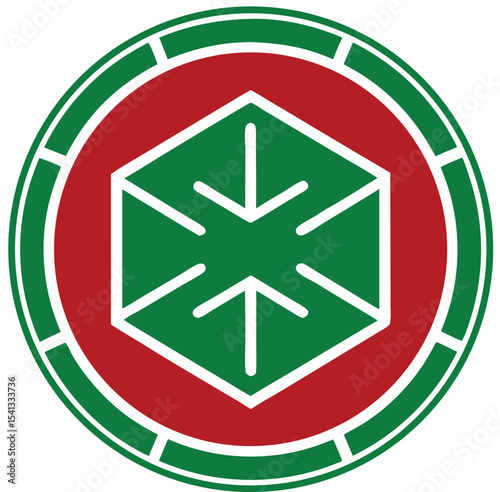 Abstract geometric emblem in green and red color scheme with transparency for design