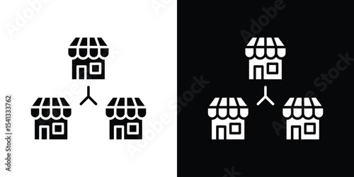 Franchise icon in flat black solid vector set