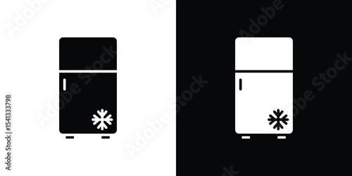 Fridge icon in flat black solid vector set