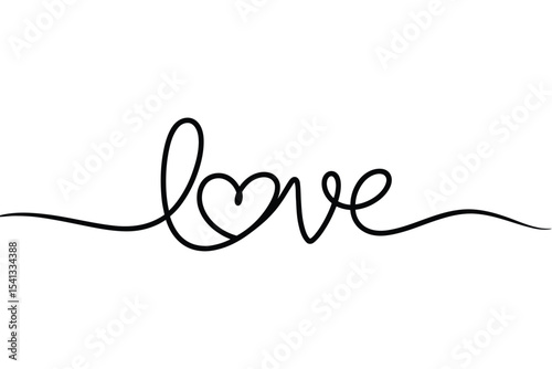 Continuous line art love word with heart