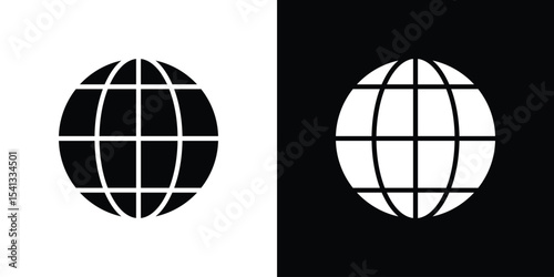 Globe icon in flat black solid vector set