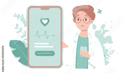 Modern Healthcare Professional with Smartphone Illustrating Digital Monitoring